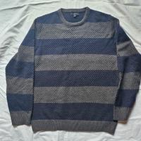 Maglione  girocollo a strisce blu e grigio