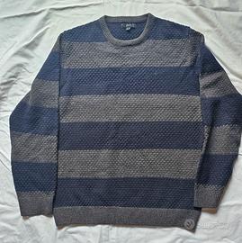 Maglione  girocollo a strisce blu e grigio
