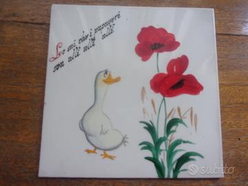 Mattonella vintage decorata a mano papaveri papere