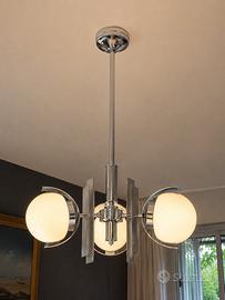Lampadario vintage Space Age 3 luci vetro opalino