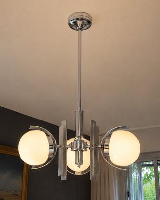 Lampadario vintage Space Age 3 luci vetro opalino