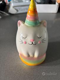 Gatto Unicorno in ceramica arcobaleno