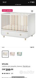 Lettino con cassetto, celeste, 70x140 cm per bimbi