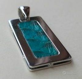 Ciondolo rettangolare in argento 925 inserto pelle