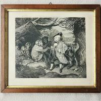 Antica Stampa Inglese con Scimmie ed Esploratore