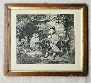 Antica Stampa Inglese con Scimmie ed Esploratore