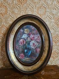 Dipinto rose firmato S. Giametta cornice ovale
