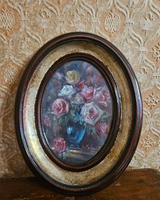 Dipinto rose firmato S. Giametta cornice ovale