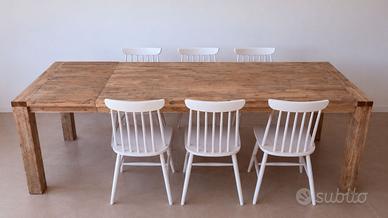 Tavolo massello acacia 190/240x90 + 8 sedie faggio