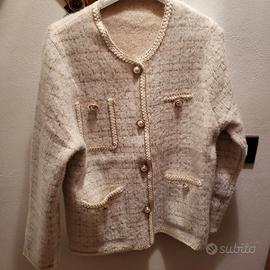 Giacca donna panna e beige con bottoni davanti