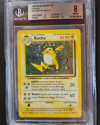 Pokemon BGS 8 Raichu Holo Unlimited 1999 ITA NM