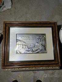 Quadro con cornice in radica di noce