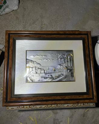 Quadro con cornice in radica di noce