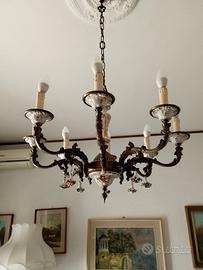 Lampadari vintage in legno e ceramica 