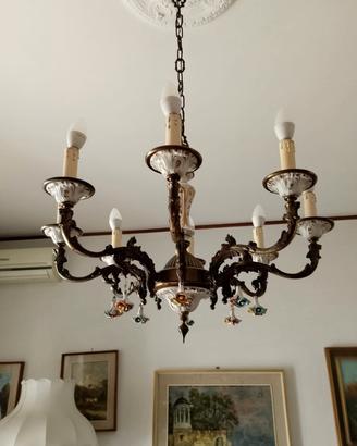 Lampadari vintage in ottone e ceramica 