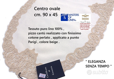 Centrotavola ricamo a mano lino cantù CM. 90 X 45