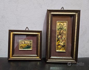 2 Quadretti Foglia Oro Lavorati a Mano