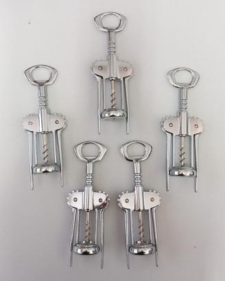 Serie 5 pz cavatappi a leva cromati FGB