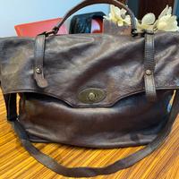 Borsa con tracolla in vera pelle marrone
