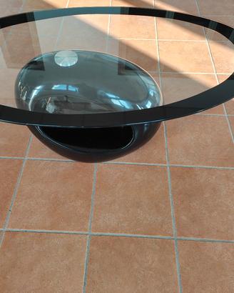 TAVOLINO SOGGIORNO OVALE VETRO NERO MODERNO
