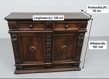 Credenza Vintage / Antica in Legno Scuro Massiccio
