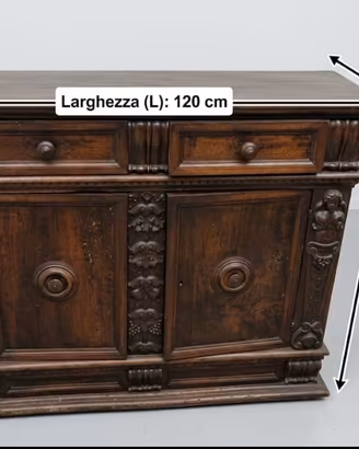 Credenza Vintage / Antica in Legno Scuro Massiccio