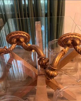 Coppia Antiche Applique in legno dorato
