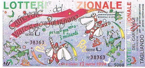 Biglietti Lotteria CARNEVALE del VIAREGGIO