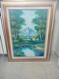 Quadro Paesaggio Montano con Ponte e cornice