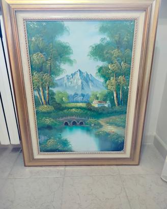 Quadro Paesaggio Montano con Ponte e cornice