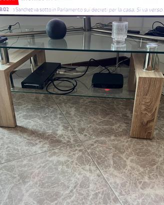 Mobiletto per TV in vetro acciaio e legno