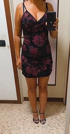 Tubino Y2K nero fucsia elasticizzato tg XS S M L