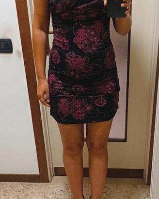 Tubino Y2K nero fucsia elasticizzato tg XS S M L
