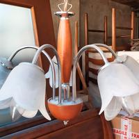 Lampadario 5 luci in legno e metallo con paralumi