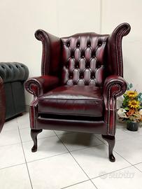 Poltrona chesterfield Queen Anne nuova bordeaux 