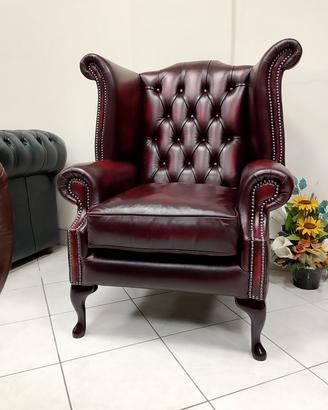 Poltrona chesterfield Queen Anne nuova bordeaux 