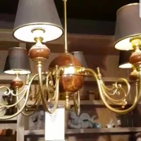 Lampadario 6 luci ceramica d'arte e oro