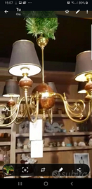 Lampadario 6 luci ceramica d'arte e oro