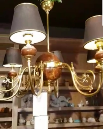 Lampadario 6 luci ceramica d'arte e oro