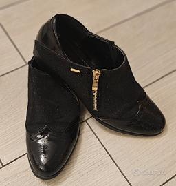 Scarpe Stringate Slip-on Nere con Cerniera Oro