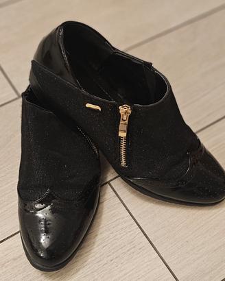 Scarpe Stringate Slip-on Nere con Cerniera Oro