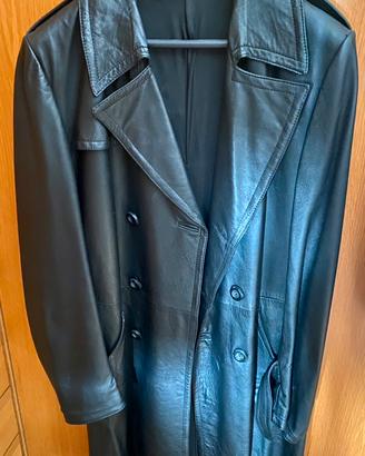 Giaccone trench in vera pelle nera unisex