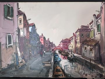 Olio su tela, scorcio di Venezia