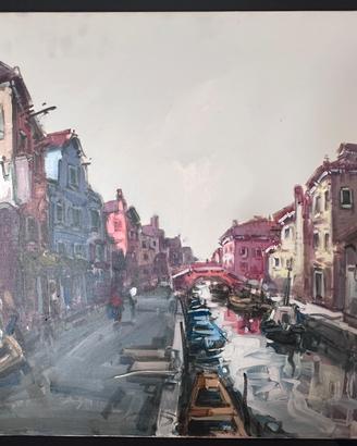 Olio su tela, scorcio di Venezia