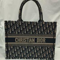 borsa Dior book tote Oblique media,36 cm,blu/ecrù