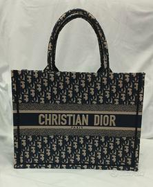 borsa Dior book tote Oblique media,36 cm,blu/ecrù