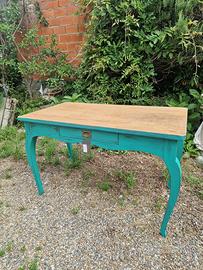 Tavolo / Scrittoio Vintage legno e verde smeraldo
