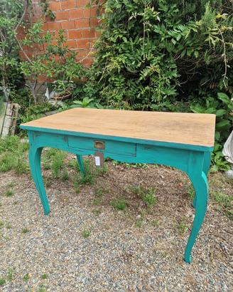 Tavolo / Scrittoio Vintage legno e verde smeraldo