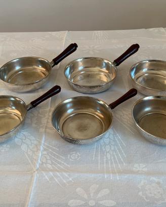 6 Casseruoline Sheffield Vintage Metallo e Legno