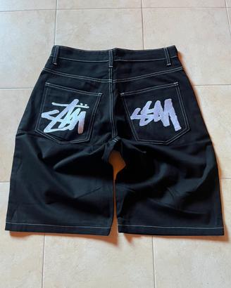 🎱Jorts Stüssy denim nero logo rosso taglia L 34